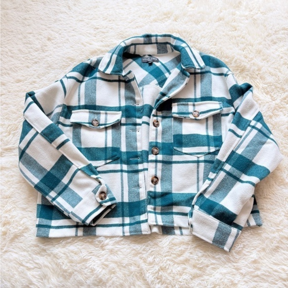 Love Tree Teal and White Plaid Jacket
